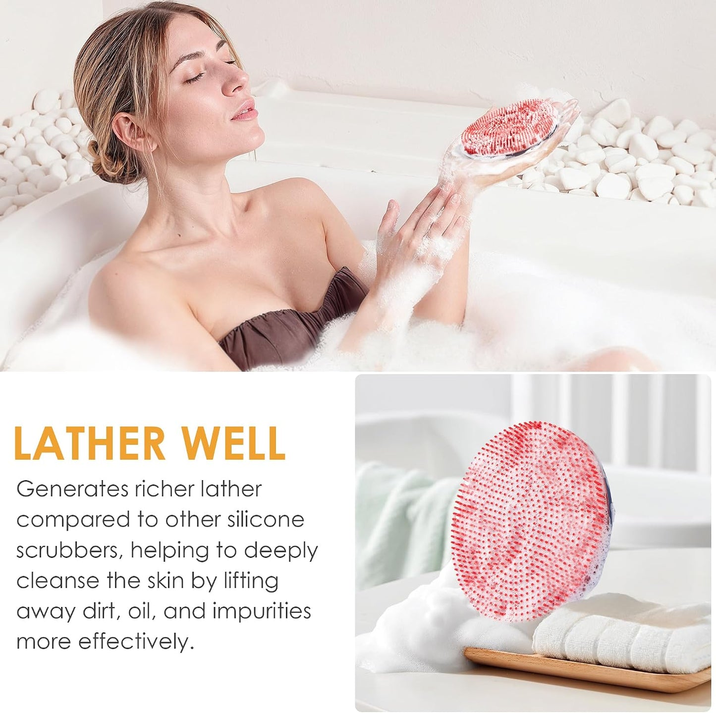 INNERNEED Food-Grade Soft Silicone Body Scrubber Shower Brush Handheld Cleansing Skin Brush, Gentle Exfoliating and Lather Well (Dark Green)