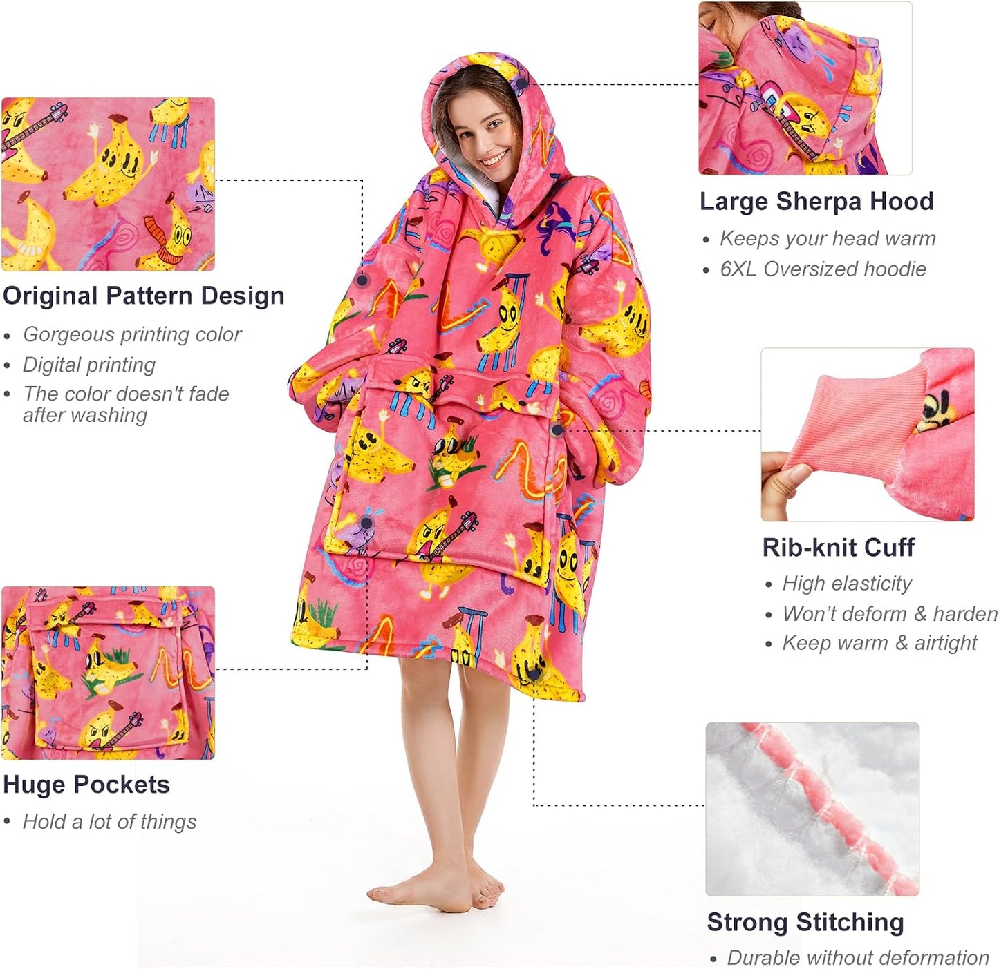 Narecte Cozy Oversized Blanket Hoodie Wearable Blanket Adults Soft Hooded Blanket Hoodie Birthday Gifts for Women Christmas - Colors B