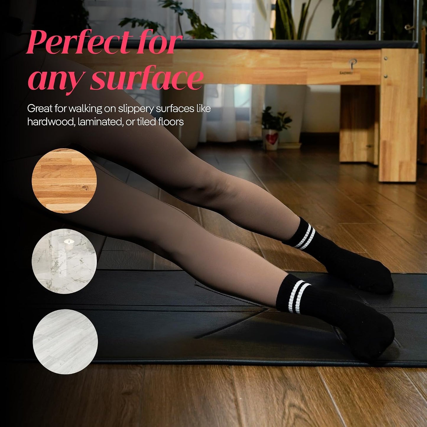 COOLMATE Pilates Socks with Grips for Women, Yoga Socks, Crew Non Slip Women for Barre, Pilates Gifts for Women - Colors A
