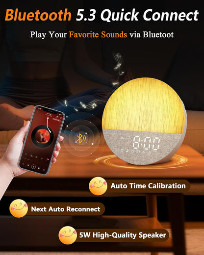 Sunrise Alarm Clock with Sounds Machine:Gentle Gradual Wake Up Light for Heavy Sleepers Relieve Anxiety Dimmable Clock with Bluetooth Memory for Bedroom - White Noise Machine with 30 Sleep Sounds