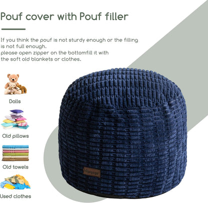HIGOGOGO Pouf Ottoman Stuffed Round Modern Foam Filled Foot Rest Poufs for Living Room Chair Decorative 20 X 15 Inches Boho Relax Stool for Wedding Christmas Party, Beige
