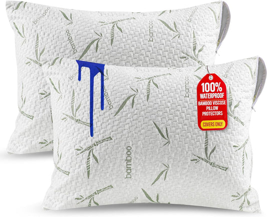 Bamboo Viscose Waterproof Pillow Protectors Queen Size, Pack of 2