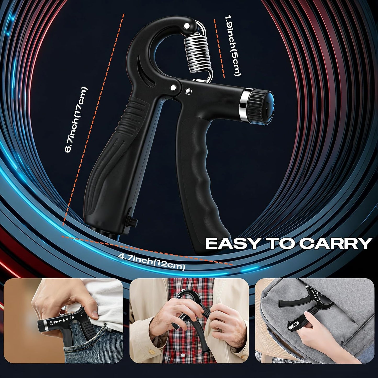JTHEW Grip Strength Trainer - Adjustable Resistance 11-132lbs/5-60kg Hand Gripper & Forearm Strengthener Device with Smart Counter for Sports & Rehab