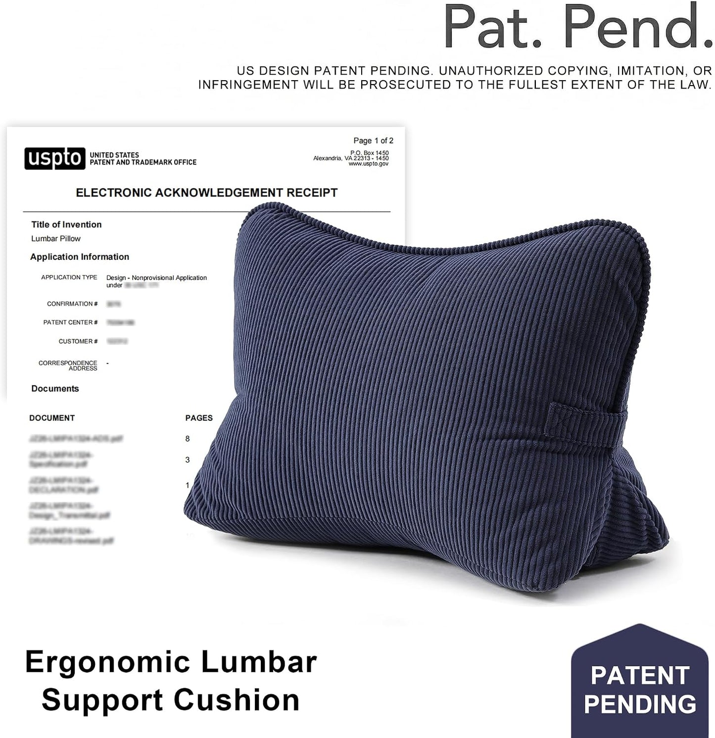 Pat. Pend. Corduroy Lumbar Support Back Pillow for Watching TV, Reading & Gaming, Ergonomic Triangle Support Cushion for Sofa, Armchair & Bed Sitting, Removable Washable Cover, Beige Gray