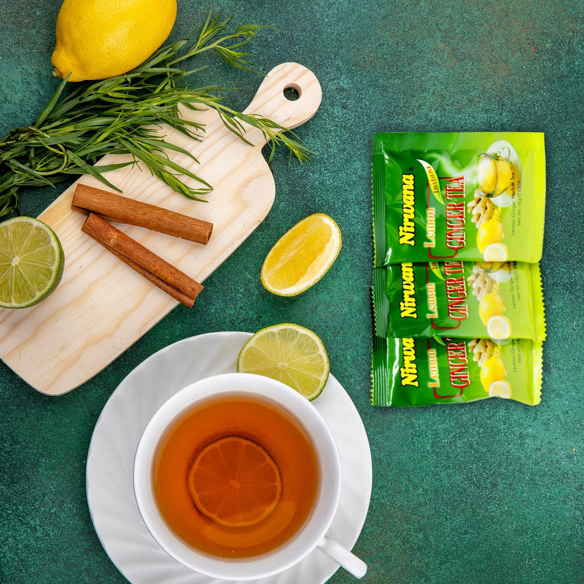Nirwana Lemon Ginger Herbal Tea – Refreshing Herbal Blend with Ginger and Lemon | Perfect Tea Gift Set and Holiday Gift Baskets (20 Sachet)