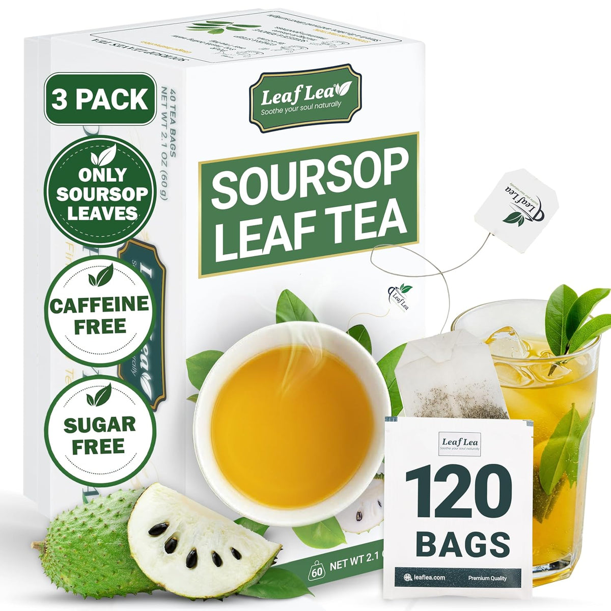 LeafLea 120 Soursop Tea Bags, from 100% Natural Soursop Graviola Leaves