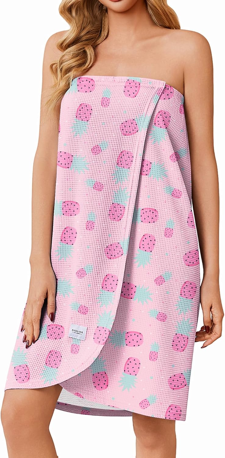 Ekouaer Waffle Robes Towel Wrap for Women Bath Wrap Lightweight Spa Robe