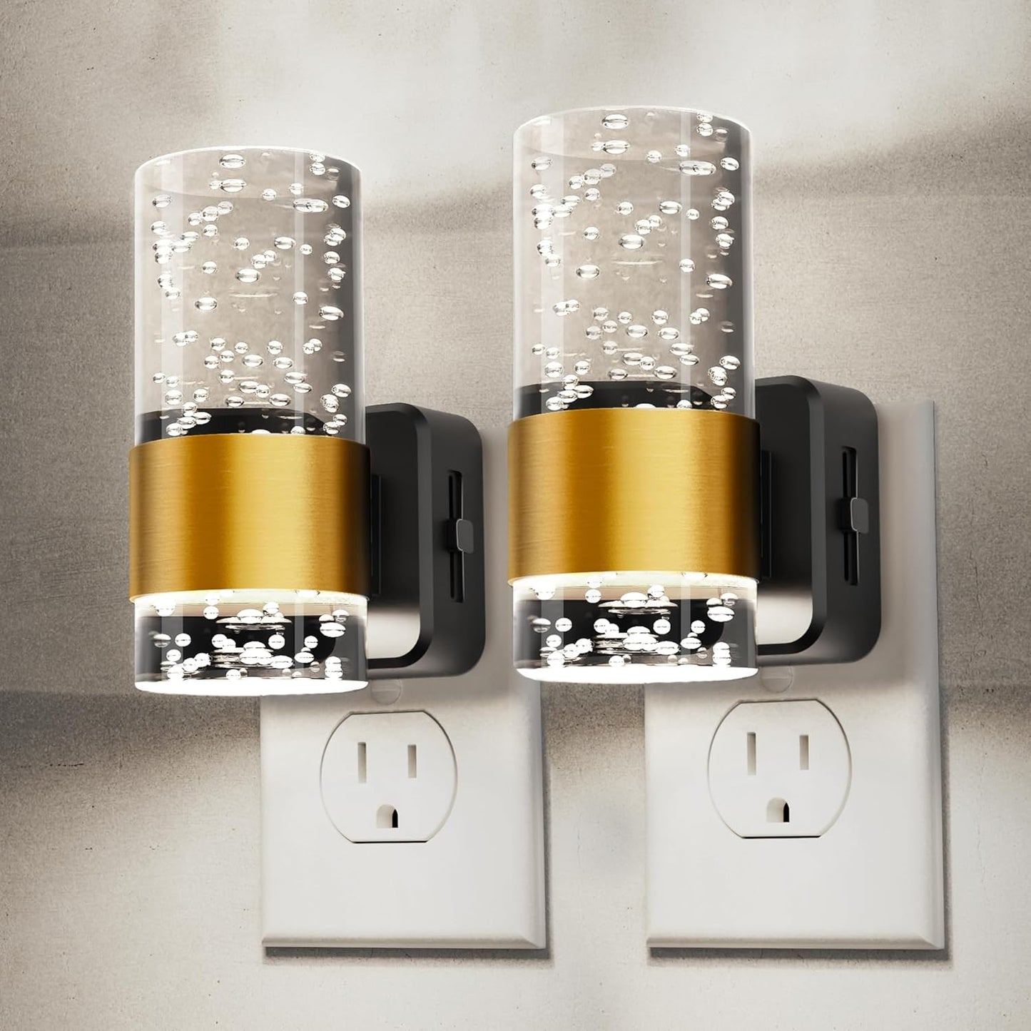 L LOHAS LED Night Lights Plug into wall, Amber Night Light with Adjustable Brightness, Plug in NightLight with Auto Light Sensor, Wall Sconce-Style Design Night Light for Bathroom,Hallway, 2 Pack