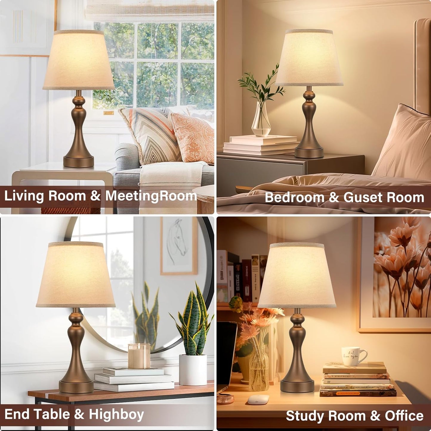 Seealle Touch Lamps for Nightstand - Bedside Lamps Set of 2, 3 Way Dimmable, USB C+A for Bedroom & End Tables (LED Bulbs Included)