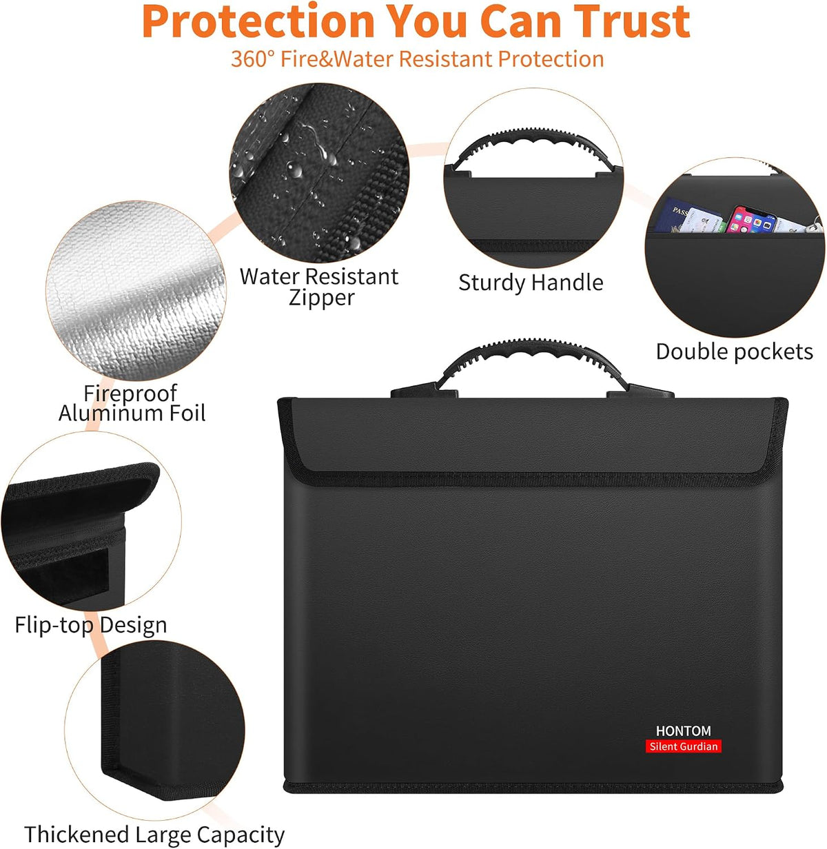 Hontom 6400℉ Fireproof Document Bag with 2 Pockets