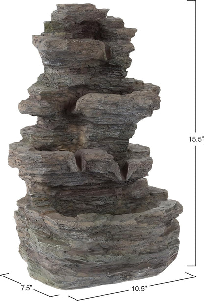 Pure Garden Tabletop Cascading Rock Waterfall Fountain with Lights, Gray