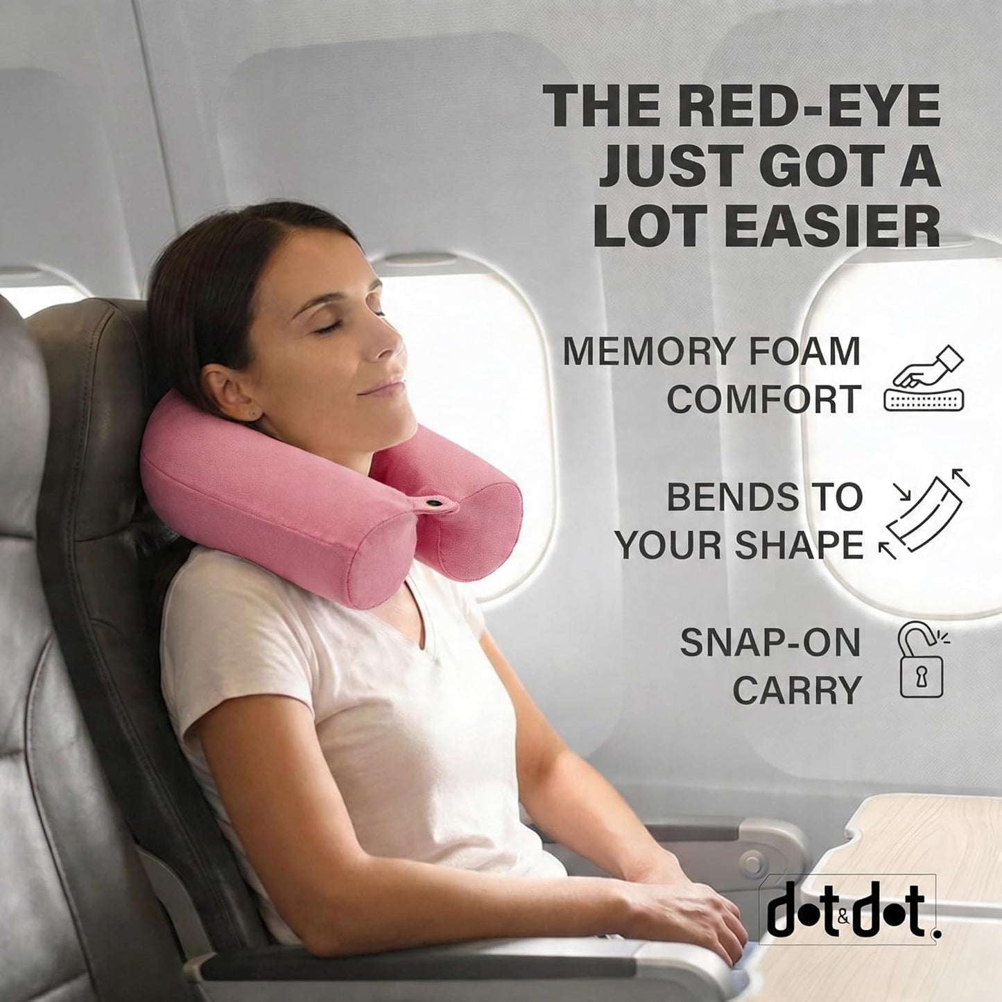 Dot&Dot Twist Memory Foam Travel Pillow, Bendable Neck Pillow for Airplane, Car and Home, 26-Inch Adjustable Roll with Washable Cotton Cover, Gray