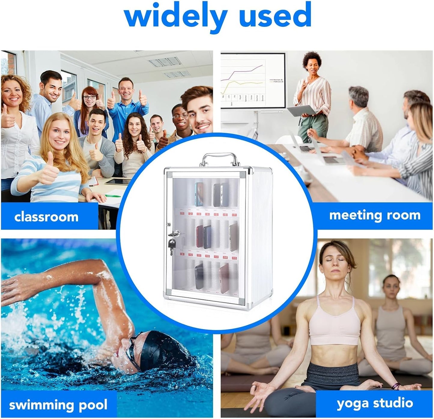 24 Slots Cell Phone Locker, Aluminum Alloy Portable Phone Storage Cabinet, Wall-Mounted Lock Box with Handle for Classroom Office Employees