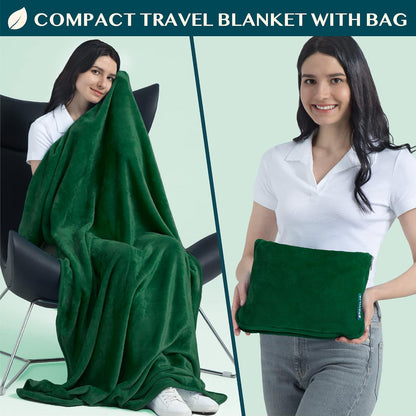 PAVILIA Travel Blanket Pillow, Soft Airplane Blanket 2-IN-1 Combo Set, Plane Blanket Compact Packable, Flight Essentials Car Pillow, Travelers Gifts Accessories Luggage Backpack Strap, 60x43 Teal Blue