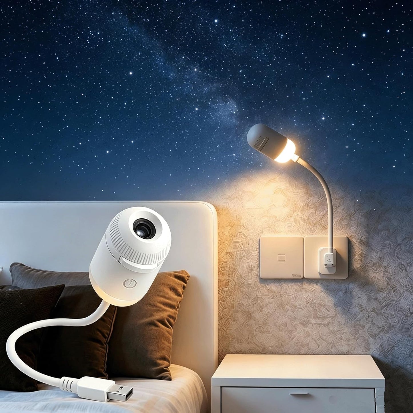 2-in-1 Galaxy Projector Night Light, USB Night Light Portable Galaxy Starry Sky Night Light Projector, 360° Rotation Ceiling Wall Projection Lamp for Car, Bedroom Decor (3 Slides)