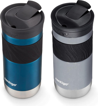 Contigo SNAPSEAL Insulated Stainless Steel Travel Mug with Grip 20oz. Blue Corn Transparent Satin & Midnight Berry