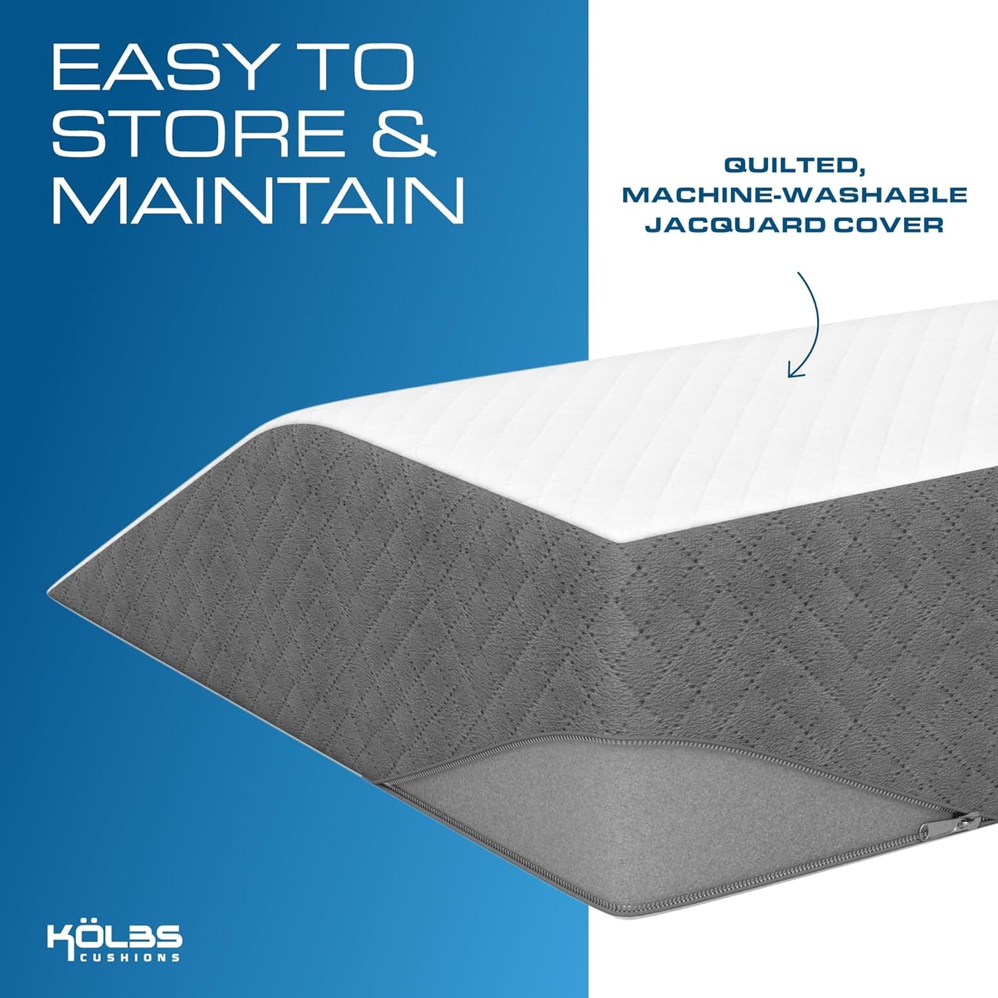 Kolbs Bed Wedge Pillow for Sleep Apnea, FSA Eligible Acid Reflux, and Back Pain Relief, with Chic Jacquard Cover - Headboard Wedges for Sleeping (5" Gentle Incline)