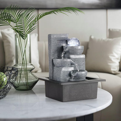 WICHEMI Indoor Fountain Tabletop Fountain Waterfall Fountains Stacked Rocks | Desktop Fountain With LED Light, Soothing Sound, Stress Relief, Humidifies Air, No Plumbing, Easy Setup, 11.8"X8.7"X5.9"