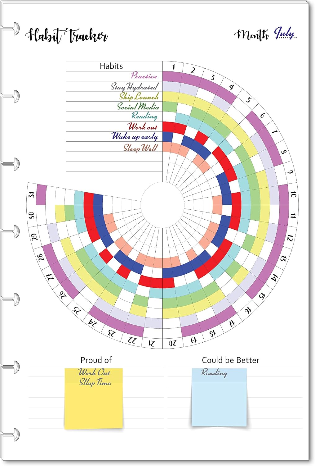 Habit Tracker Inserts for 9 Disc Planners, Habit Log, Resolution Tracker, Monthly Habit Planner for Medium Size Planners (9 Disc Classic (7" x 9.25"))