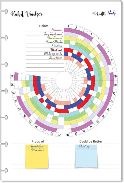 Habit Tracker Inserts for 9 Disc Planners, Habit Log, Resolution Tracker, Monthly Habit Planner for Medium Size Planners (9 Disc Classic (7" x 9.25"))