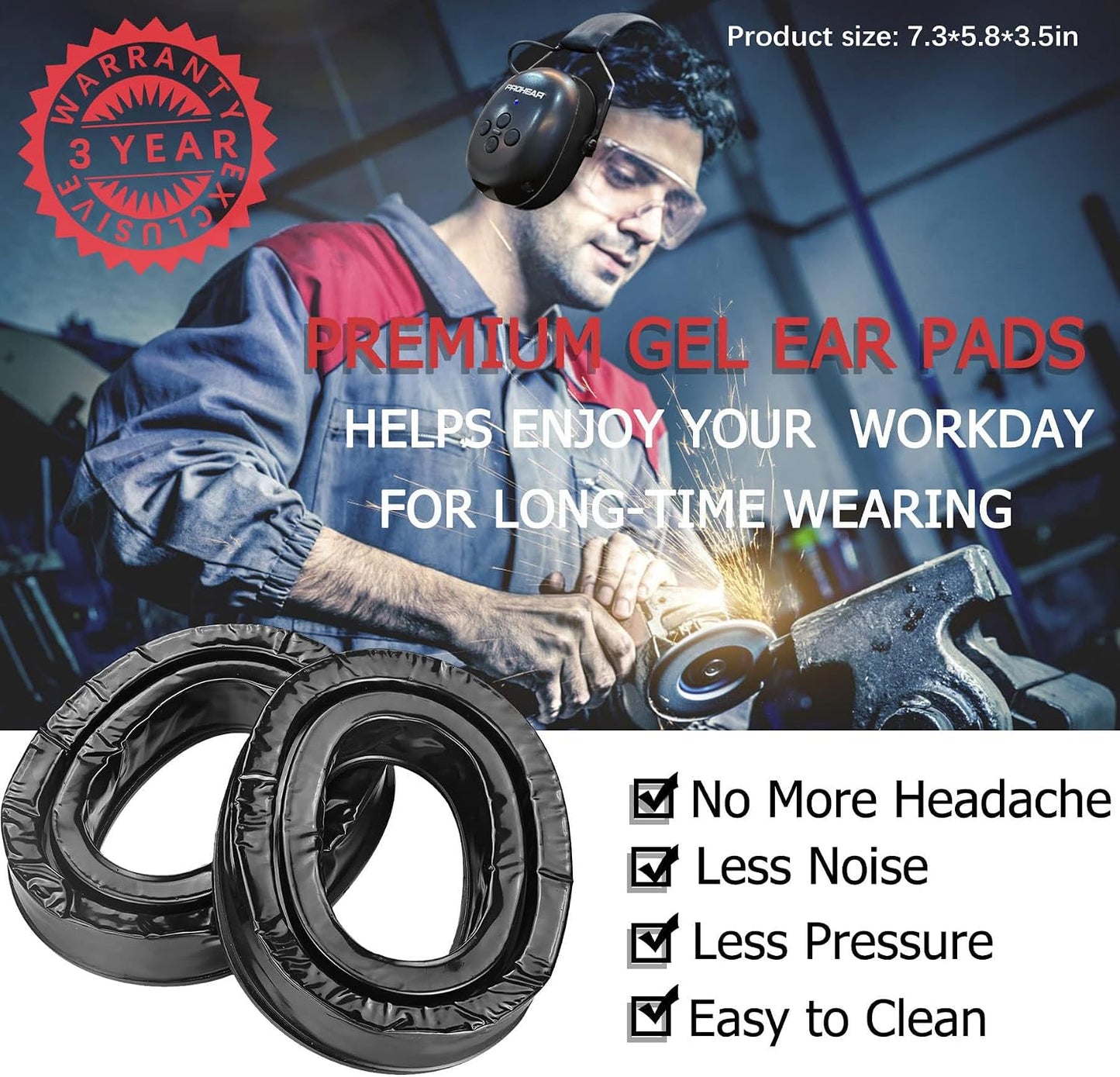 PROHEAR 037 Bluetooth 6.0 Hearing Protection Headphones with Rechargeable 1500mAh Battery, 30dB SNR Safety Noise Reduction Ear Muffs 120H Playtime for Mowing, Workshops, Snowblowing - Black