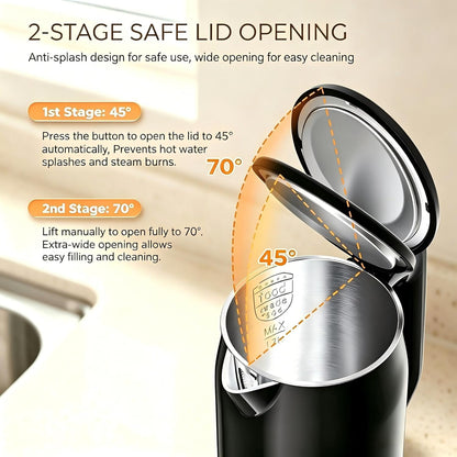 Electric Kettle, 1.7L 1500W, 5 Temp Presets, Dual Mode 8H Keep Warm, Double Wall Cool Touch, 100% Food Grade Stainless Steel Interior, Mute & Smart Memory for Tea, Coffee & Baby Formula