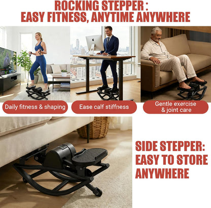 Rock Stepper for Exercise at Home, Rocking Stepper Side to Side with Resistance Bands & Digital Display, 300 LBS Capacity Full Body Workout Low-Impact Knee-Friendly Anti-Slip Side Stepper