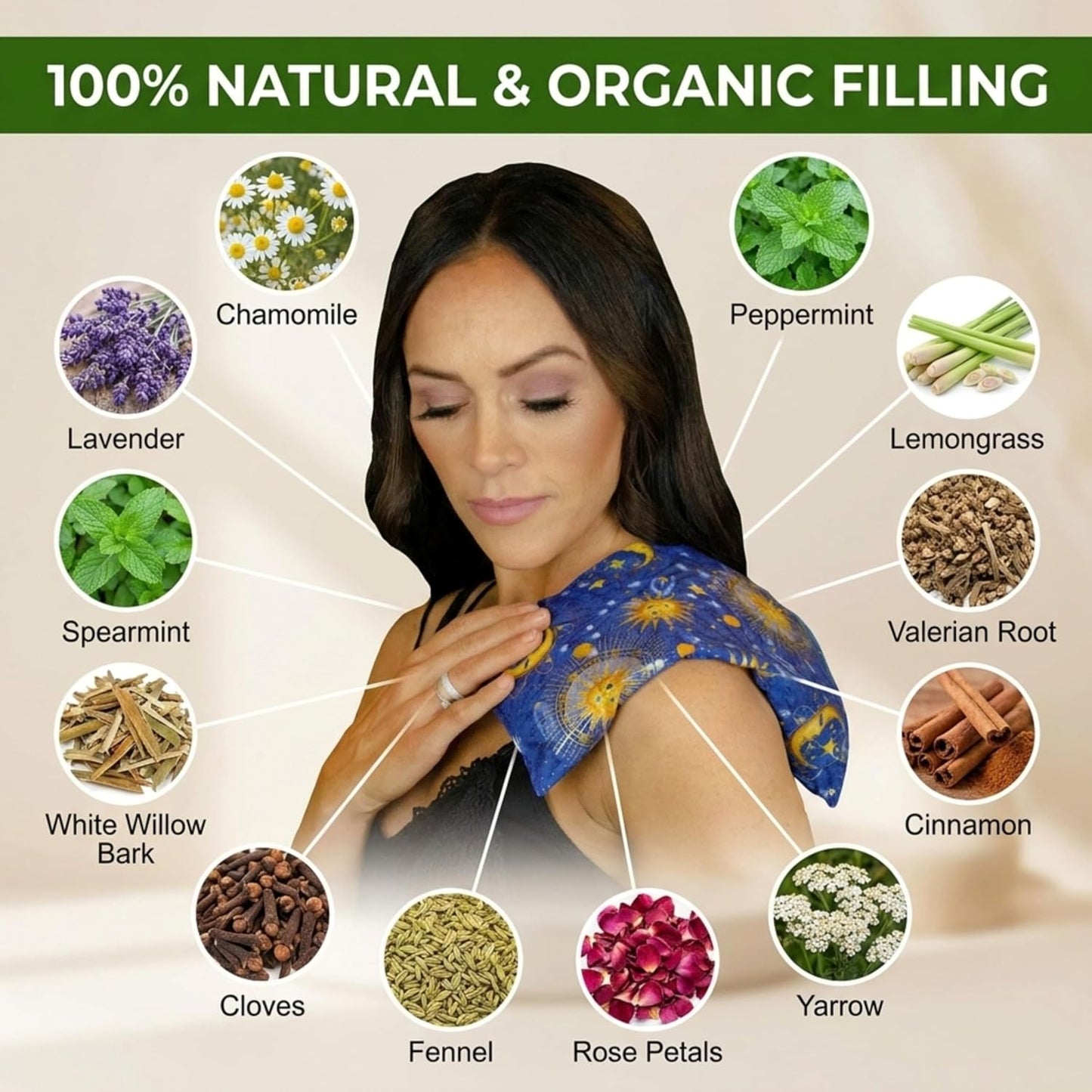 Nature's Approach Basic Herb Pack Rice Heating Pad Microwavable Reusable Heat Pack with Herbal Aromatherapy Fill, Freezer and Microwave Safe for Hot and Cold Therapy, Celestial Indigo