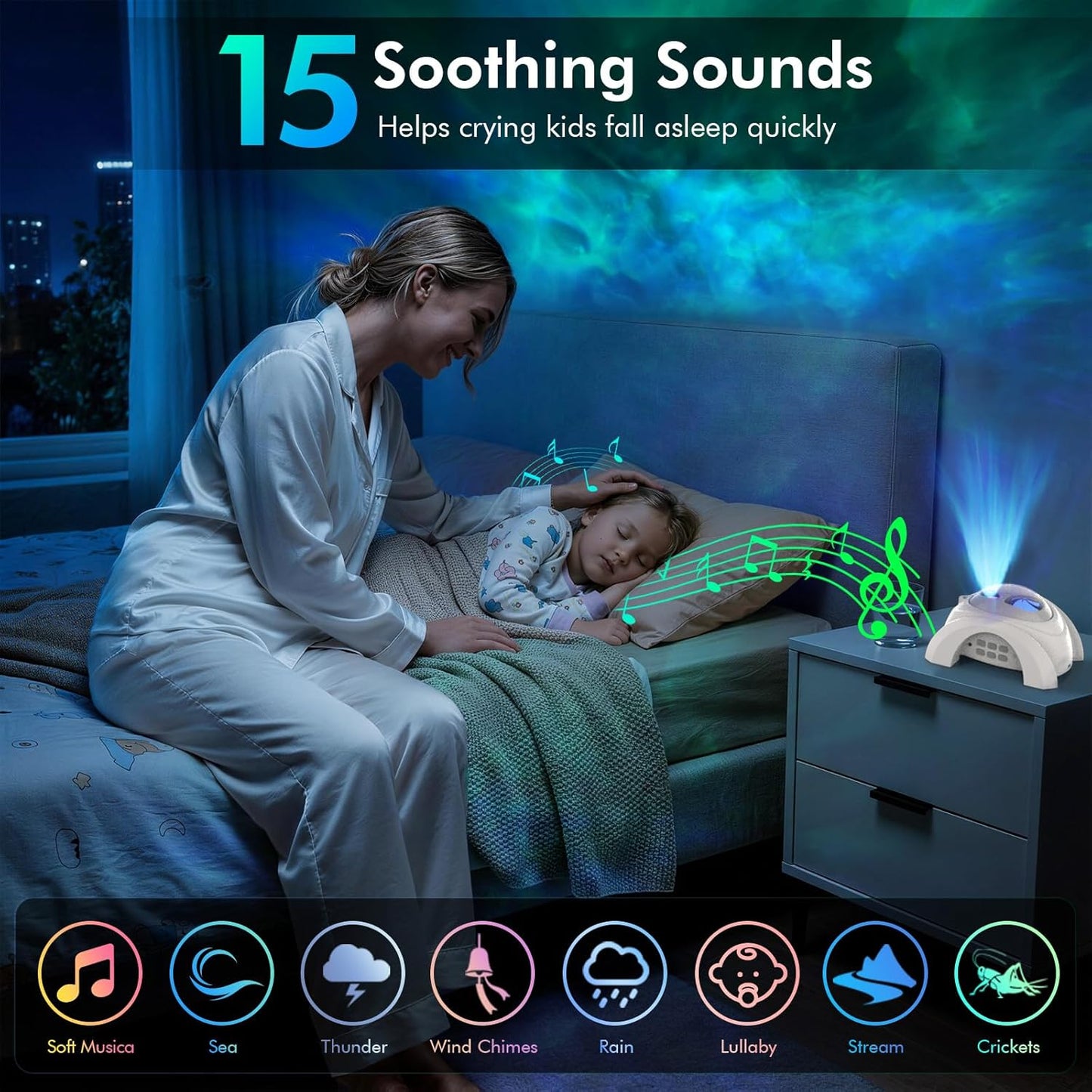 Rossetta Dual Lens Galaxy Projector, Star Projector for Bedroom with 58 Light Effects, Night Light Projector with White Noise & Bluetooth Speaker, Remote Timer, Room Decor Gift for Kids Adults Teens