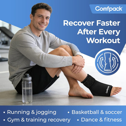 Comfpack Ankle Ice Pack Wrap for Swelling, Reusable Foot Ice Pack Wrap, Hot & Cold Therapy Compression Sleeve for Plantar Fasciitis Relief, Achilles Tendonitis, Sprain, Heel Pain, Sprained