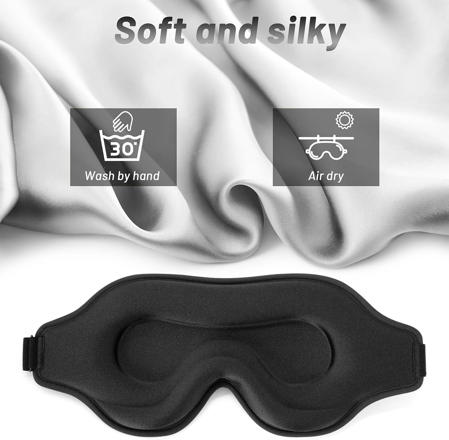 Sleep Eye Mask for Men Women, Lash Extensions 3D Sleeping Mask, Travel Blackout Night Blindfold Eye Shade Cover with Adjustable Strap (Black)