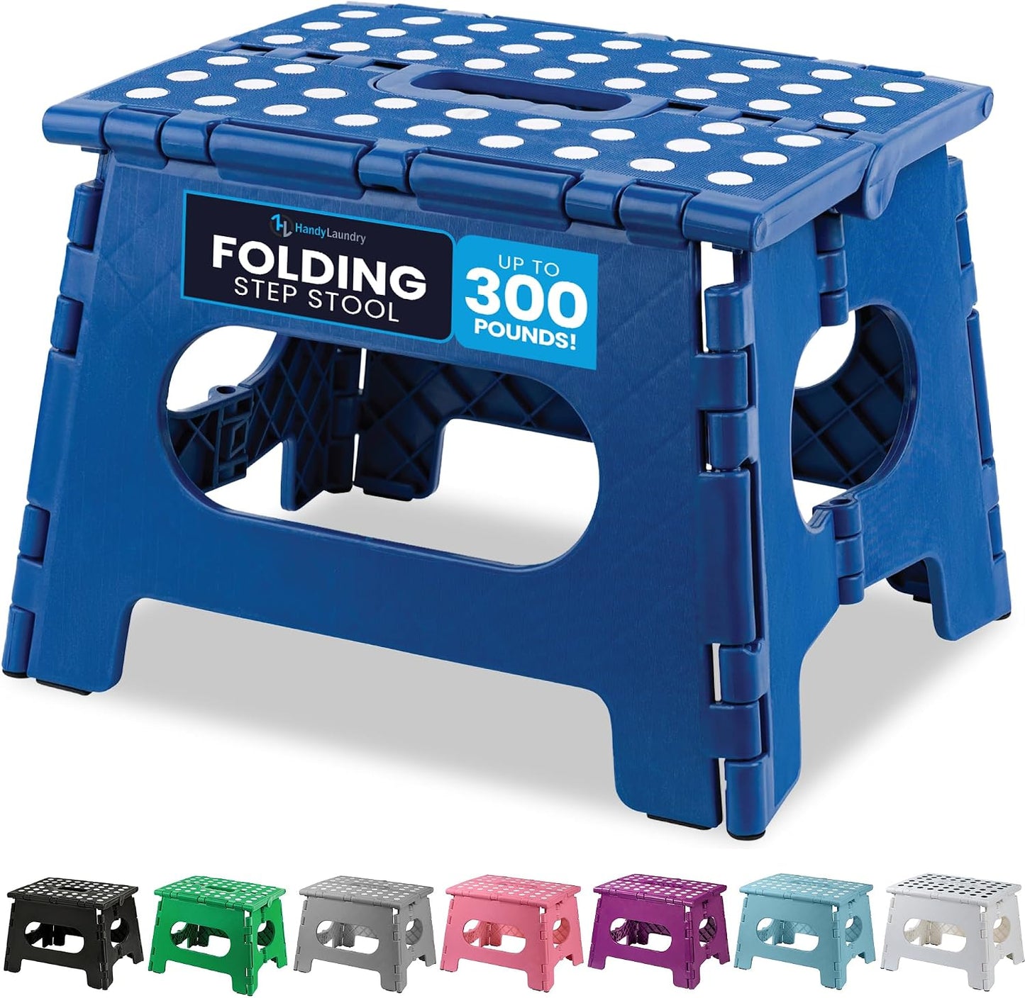 Handy Laundry Folding Step Stool - Sturdy Enough Collapsible Stool to Support Adults - Opens Easy with One Flip - Great for Kitchen, Bathroom or Bedroom (Black - 9 Inch)