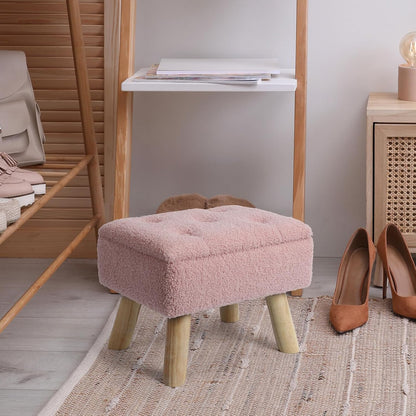 OGEMXU Storage Ottoman, Small Foot Stool Ottoman with Storage, Boucle Teddy Velvet Foot Rest with Padded Seat, Sturdy Wood Legs Stool for Living Room, Bedroom, Couch, Enterway (Cream)