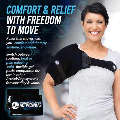 ActiveWrap Shoulder Ice Pack Wrap, Small/Medium – Includes 2 Reusable Hot & Cold Gel Packs for Rotator Cuff Cold Therapy, Ice Shoulder Wrap with Adjustable Compression for Post-Surgery Recovery