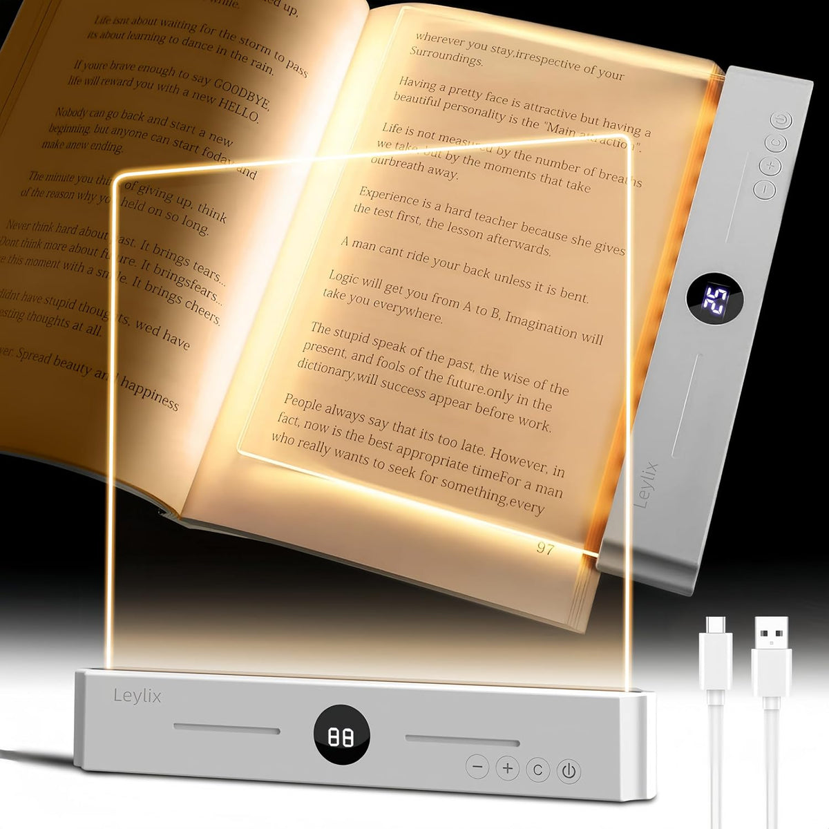 XL LED Flat Book Light for Reading at Night in Bed, Matte Pink