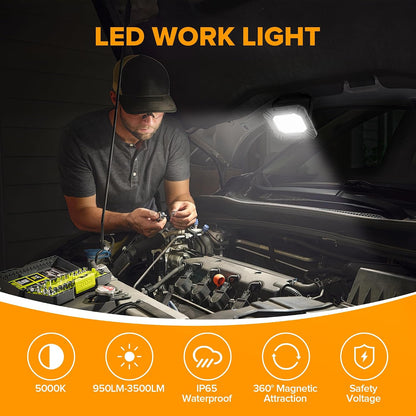 LUTEC 3500LM LED Work Light, Rechargeable Magnetic Work Lights with Stand, Portable 5000K Flood Light for Car Repair, Fishing, Camping, Emergency, Hiking, 3 Modes
