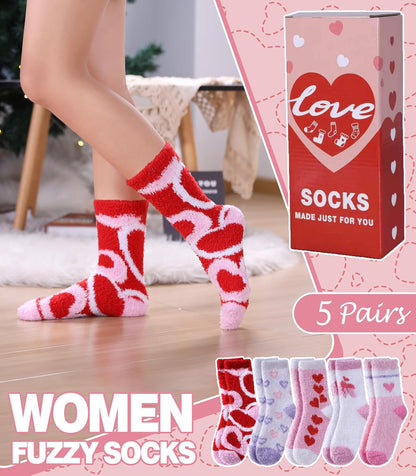 LANLEO Fuzzy Socks for Women Fluffy Slipper Winter Warm Soft Cozy Microfiber Plush Sleeping Heart Socks