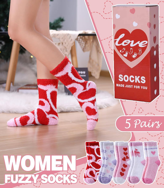 LANLEO Fuzzy Socks for Women Fluffy Slipper Winter Warm Soft Cozy Microfiber Plush Sleeping Heart Socks
