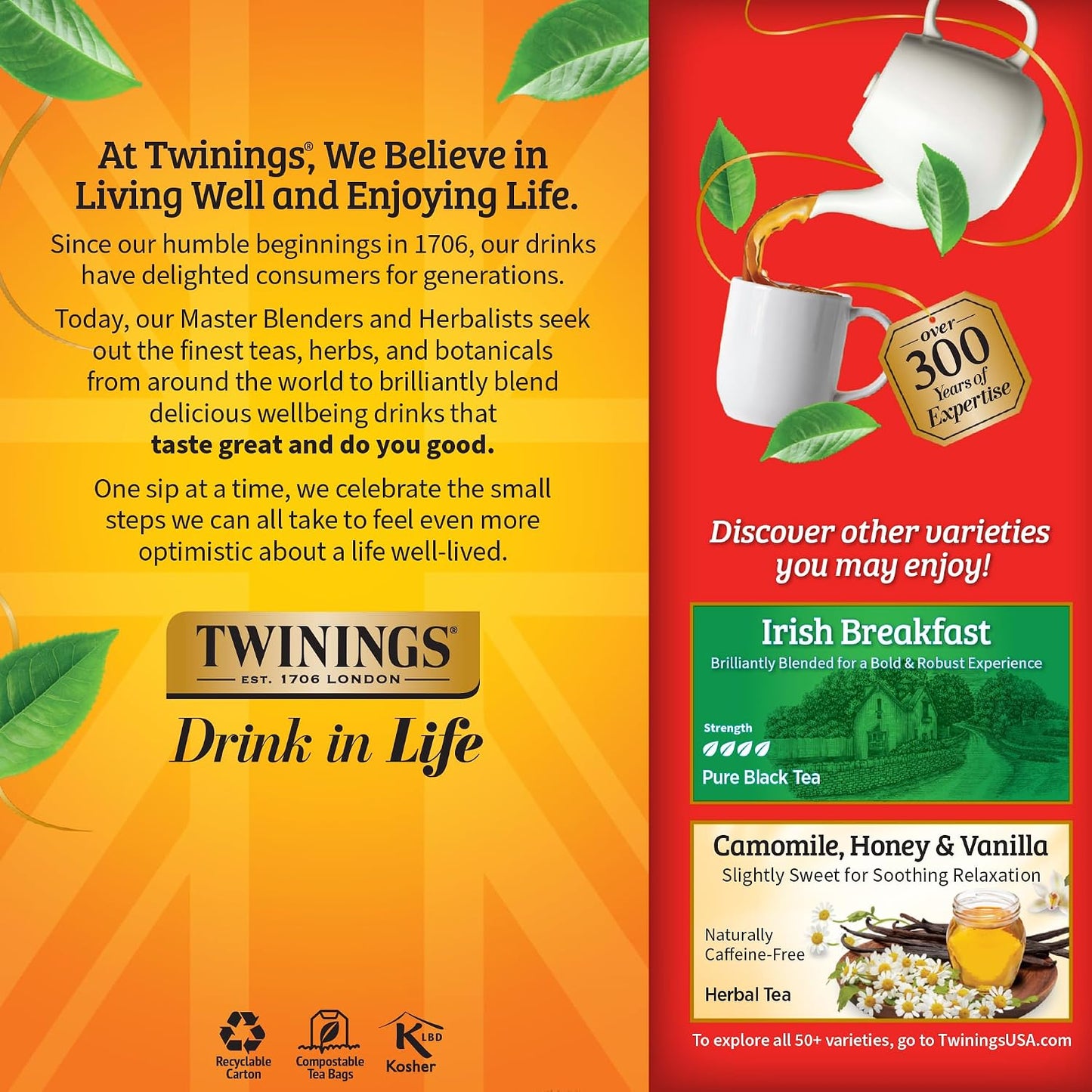 Twinings Tea Classics Collection Gift Box Variety Sampler, 48 Tea Bags (Pack of 1), Enjoy Hot or Iced, Includes Black, Herbal, Green, & Chai Teas