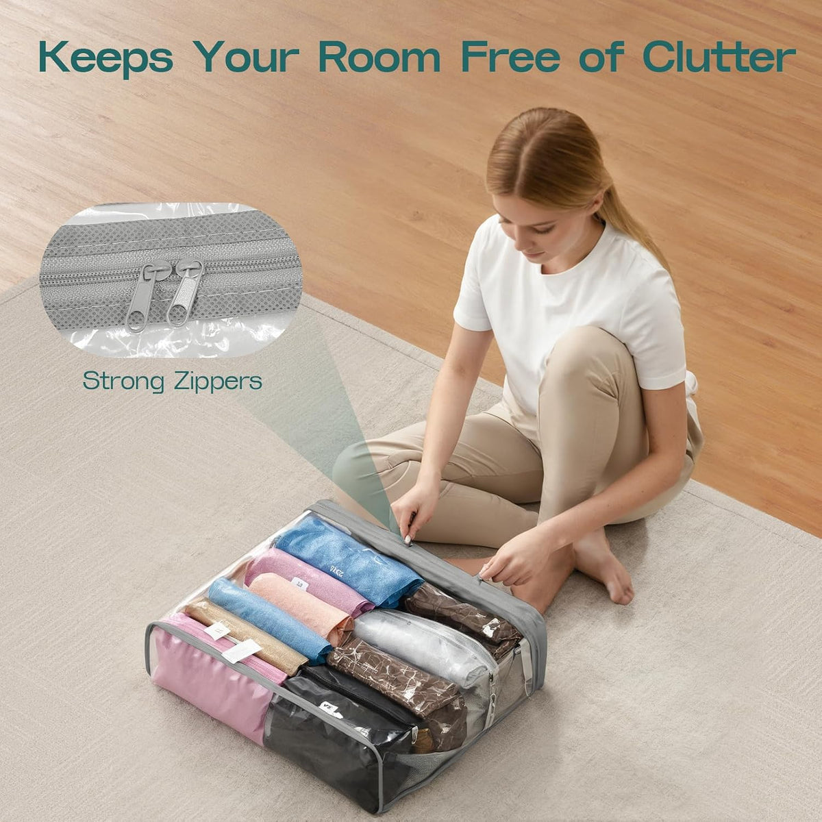 Hopack Under Bed Storage Bags Organizer, 22L Clear Storage Bags, Bags Organizer Clear Zipper Containers Bedroom, Storage Bag for Sweater, Clothes, Shoe Toy, Blanket, Sheet (Black)