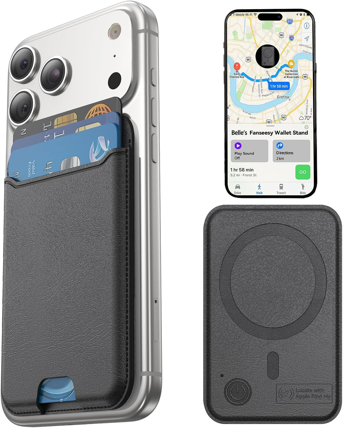 for MagSafe Wallet, Works with Apple Find My,4 Card Holder, Magnetic Phone Wallet for iPhone 18/17/16/15/14/13/12 Pro Max Air Plus Series, RFID Blocking Vegan Leather,Black