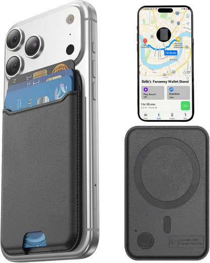 for MagSafe Wallet, Works with Apple Find My,4 Card Holder, Magnetic Phone Wallet for iPhone 18/17/16/15/14/13/12 Pro Max Air Plus Series, RFID Blocking Vegan Leather,Black