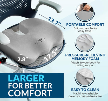 ComfiLife Gel Enhanced Seat Cushion – Office Chair Cushion – Non-Slip Gel & Memory Foam Coccyx Cushion for Tailbone Pain - Desk Chair Car Seat Cushion Driving - Sciatica & Back Pain Relief (Navy)