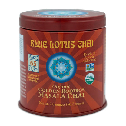 Blue Lotus Chai - Golden Masala Flavor Chai - Makes 100 Cups - 3 Ounce Masala Spiced Chai Powder with Organic Spices - Instant Indian Tea No Steeping - No Gluten