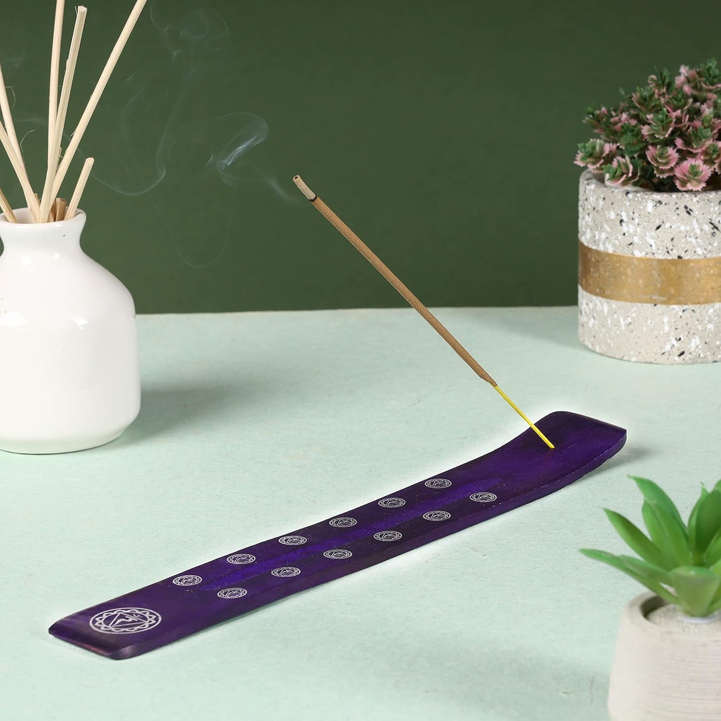 Bless-International Traditional-Handmade-Burner Wooden-Incense-Stick-Holder Ash-Catcher-Stand for-Aromatherapy-Meditation-Yoga (Incense Holder 10 inch(2 pcs))