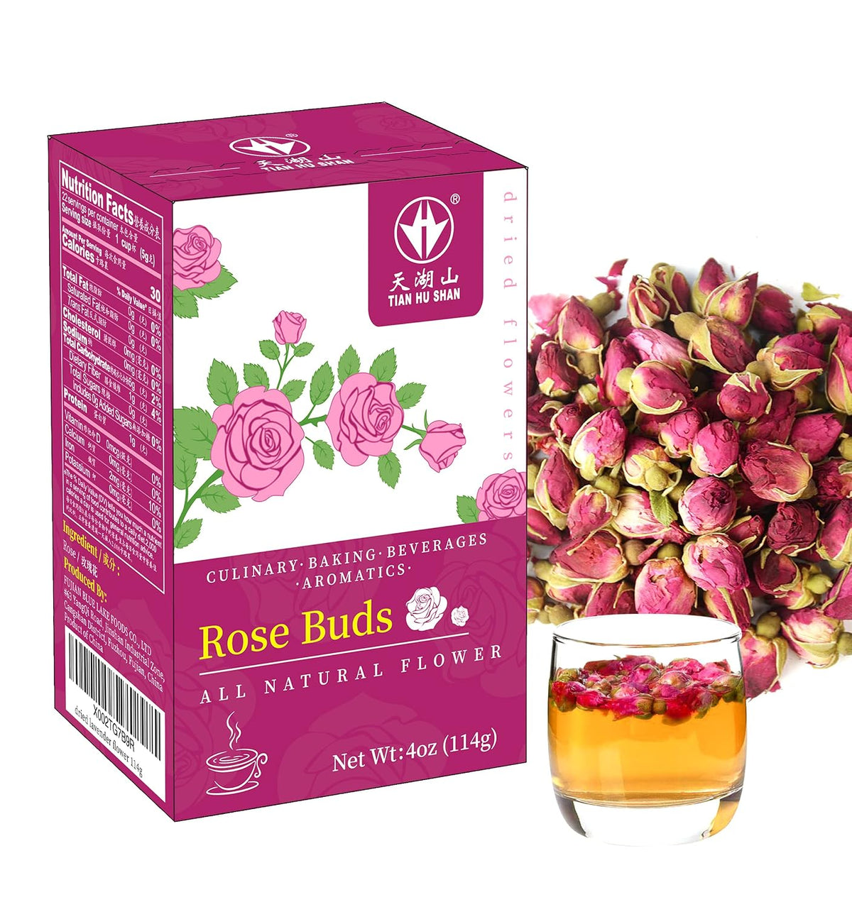 TIAN HU SHAN Rose Tea Premium Dried Rose Buds Loose Leaf Caffeine free 4oz