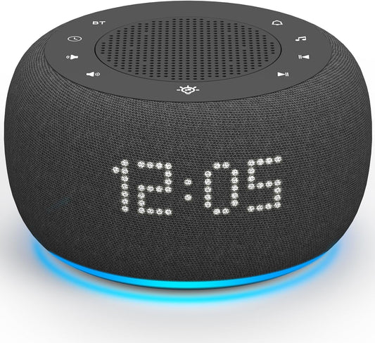 Buffbee Alarm Clock with Sound Machine for Bedrooms – 2-in-1 White Noise Machine for Sleep, Gentle Wake-Up with Soft Alarm Sounds, Ambient Night Light, Plug-in, Sleep Better, Wake Gently
