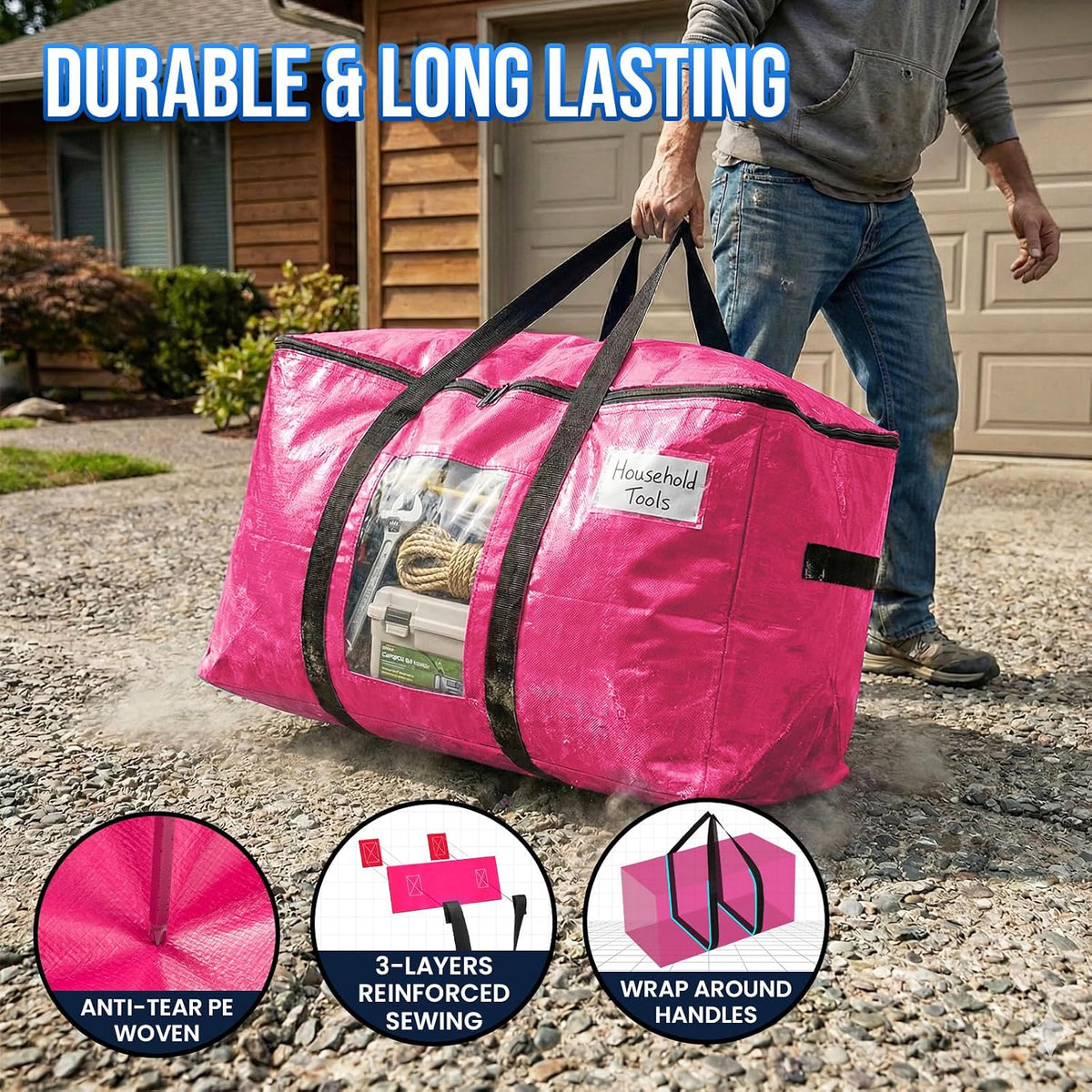 TAILI Blue Extra Large Moving Bags,Storage Bags with Visible Window