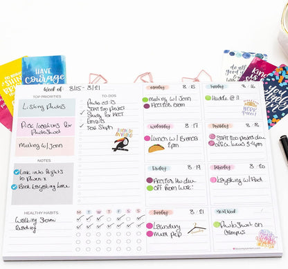 bloom daily planners Horizontal Weekly To Do List Notepad with 60 Undated Sheets - Weekly Desk Planner or Chore Pad with Priorities & Habit Tracker - 8.5” x 11” - Pastel