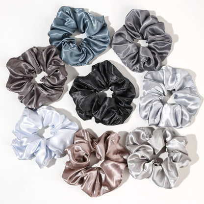 16 Pcs Scrunchies for Women - Black Satin Silk Scrunchies for Girls Hair Ties Elastics Bands Ponytail Holder Hair Accessories